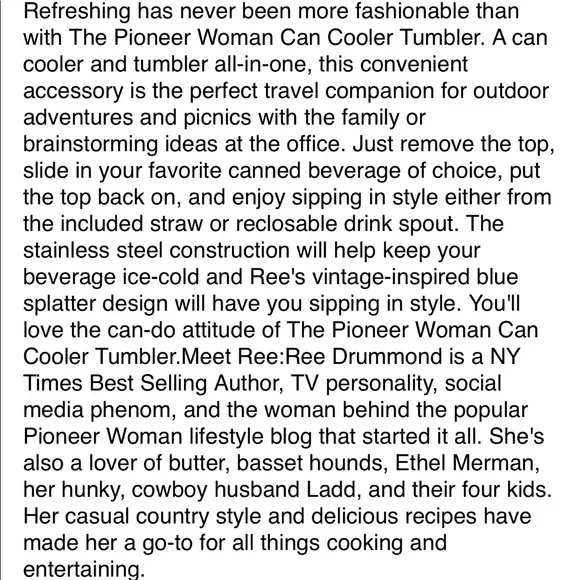 New Pioneer Woman Can Cooler Tumbler Cobalt - Picture 9 of 9